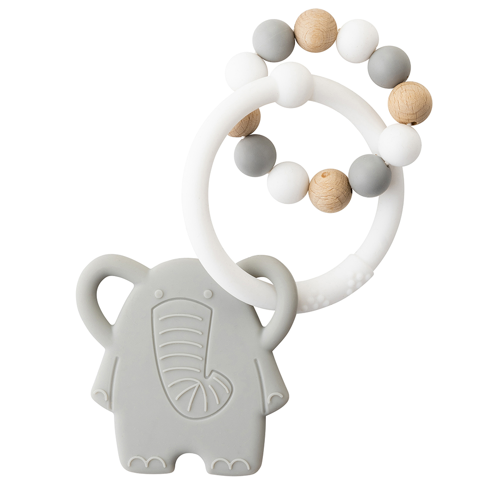 Anneau hochet silicone+bois GRIS Nattou