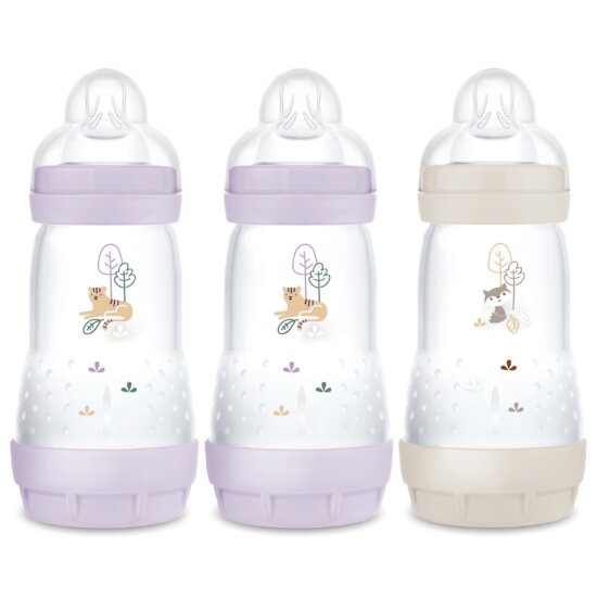 Coffret de 3 Biberon Anti-Colic Rose/Violet/Blanc 2 mois+