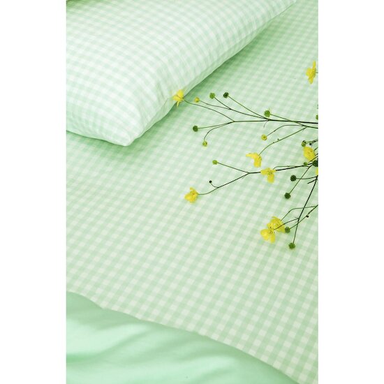 Kadolis Housse de couette Percale de Coton Bio Vichy Vichy vert aqua 