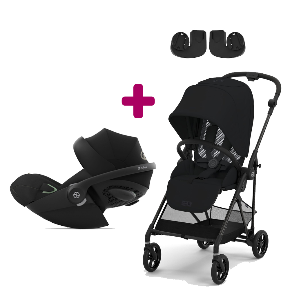 Pack Poussette Duo Melio 3 Moon Black + adaptateurs + Coque Cloud G i-Size Moon Black Cybex