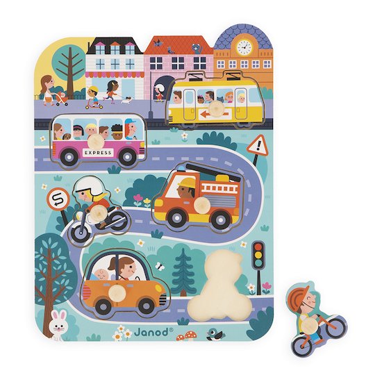 Janod Puzzle en bois Dans la ville Multicolore 