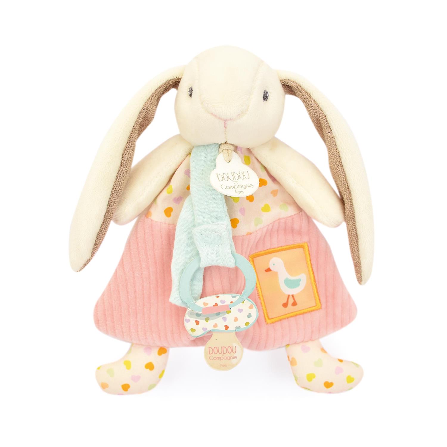 Doudou & Compagnie - Doudou attache-sucette lapin ciboulette ROSE Doudou & Compagnie