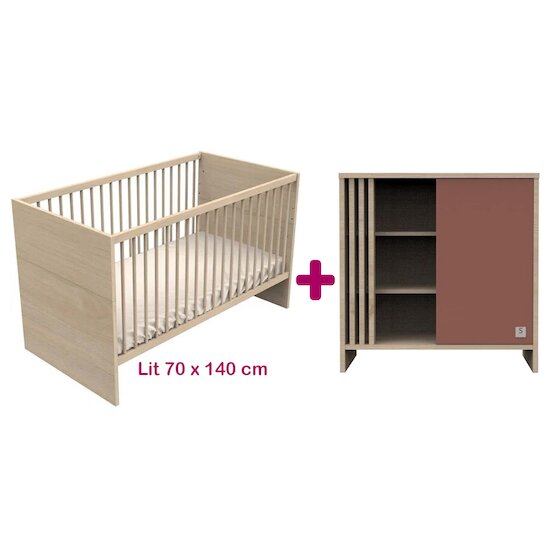Sauthon Chambre Duo Tokyo : lit 70x140, commode Terracotta   Sauthon Chambre Duo Tokyo : lit 70x140, commode Terracotta