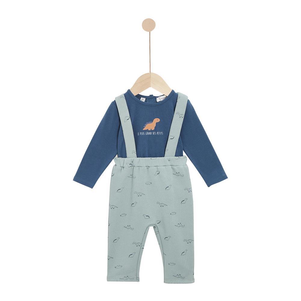 Marèse - Pantalon avec bretelles et tee shirt Dinosaure d'Automne VERT Marèse