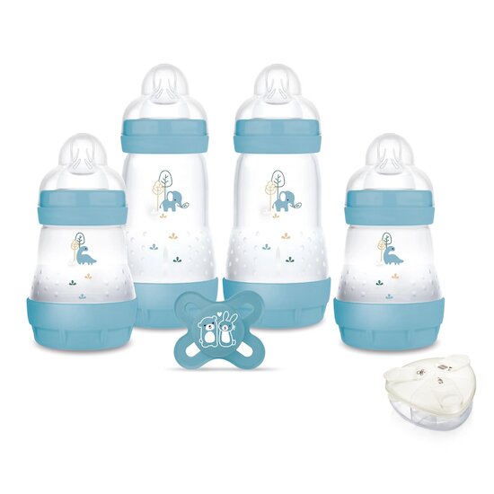 MAM Coffret Naissance 4 Biberons + 1 Sucette + 1 Boîte Doseuse Océan 0-6 mois