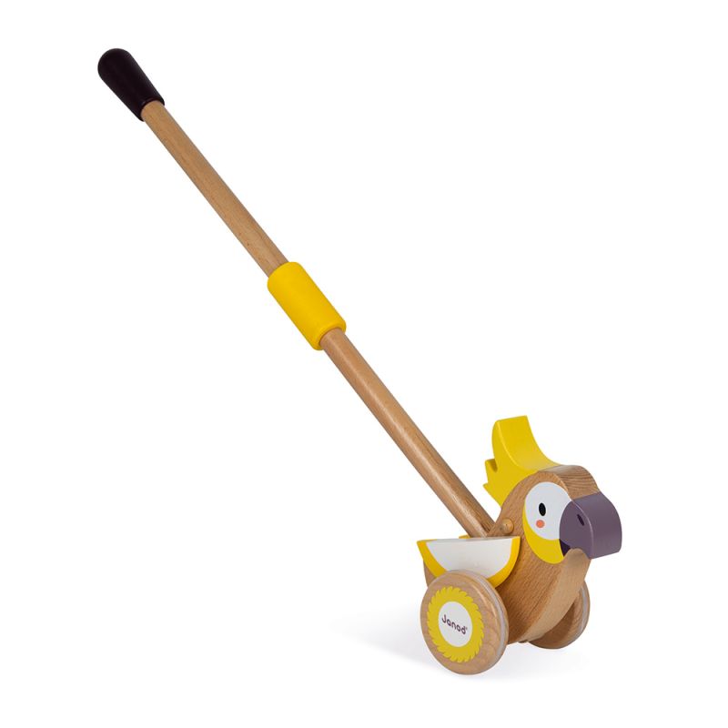 Janod - Cacatoès en bois à pousser JAUNE Janod