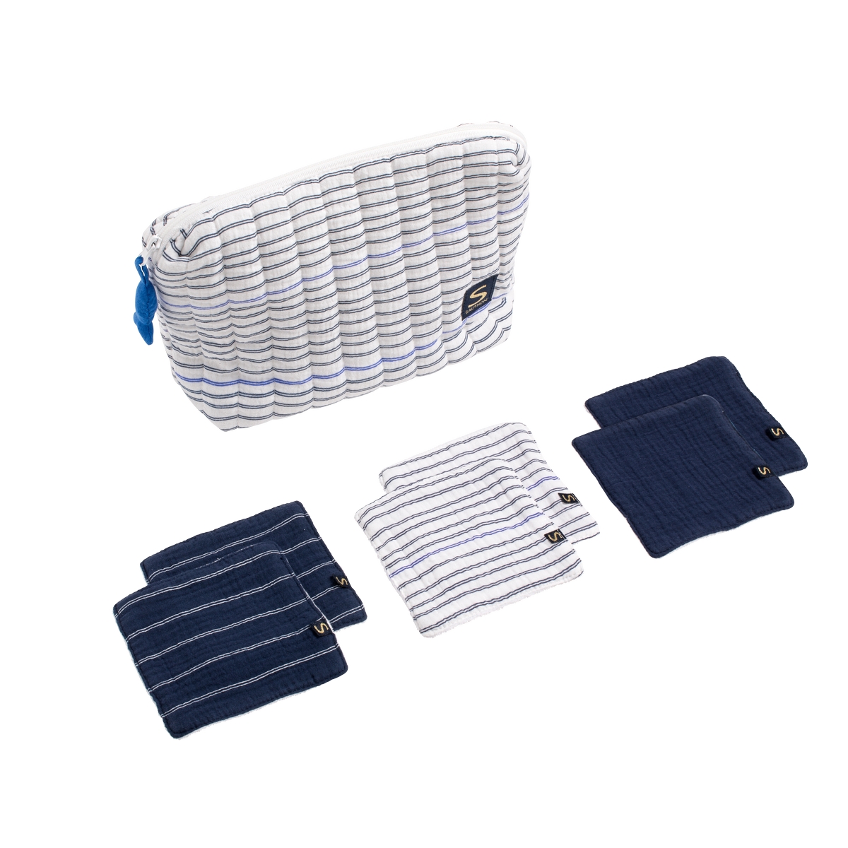 Trousse de toilette + 6 carres eponges Baby Sailor BLEU Sauthon