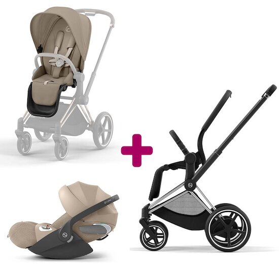 Cybex Pack Duo Châssis poussette ePriam chrome black 2022 + siège Cozy Beige + coque Cloud T i-size Cozy Beige  