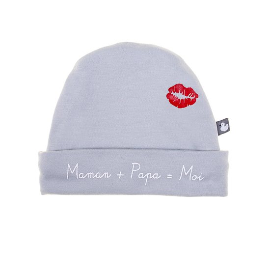 BB&Co Bonnet "Maman + Papa = Moi" Gris Clair Naissance