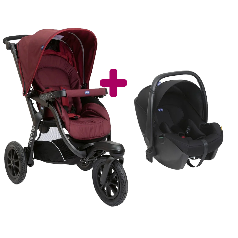 Chicco - Pack poussette Duo Activ3 Siège auto KORY burgundy powder  Chicco