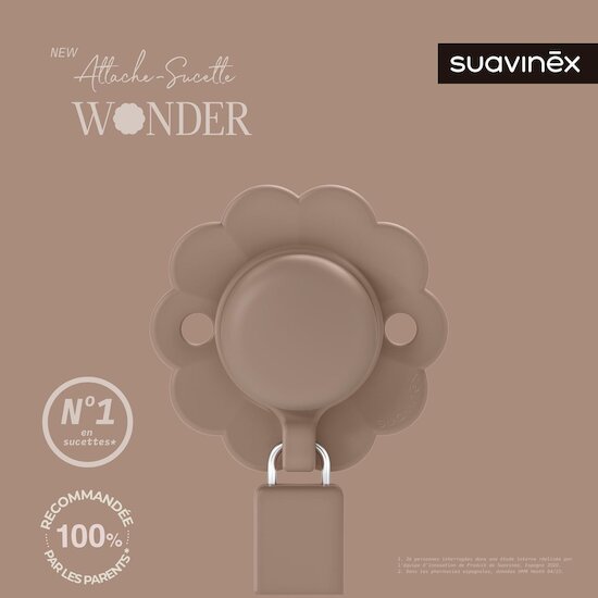 Suavinex Attache sucette silicone Wonder Raw Umber  Suavinex Attache sucette silicone Wonder Raw Umber