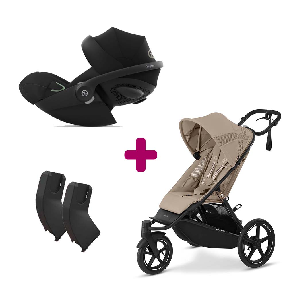 Cybex - Pack Poussette duo Avi Spin Almond Beige + adaptateurs coque + coque Cloud G Moon Black  Cybex