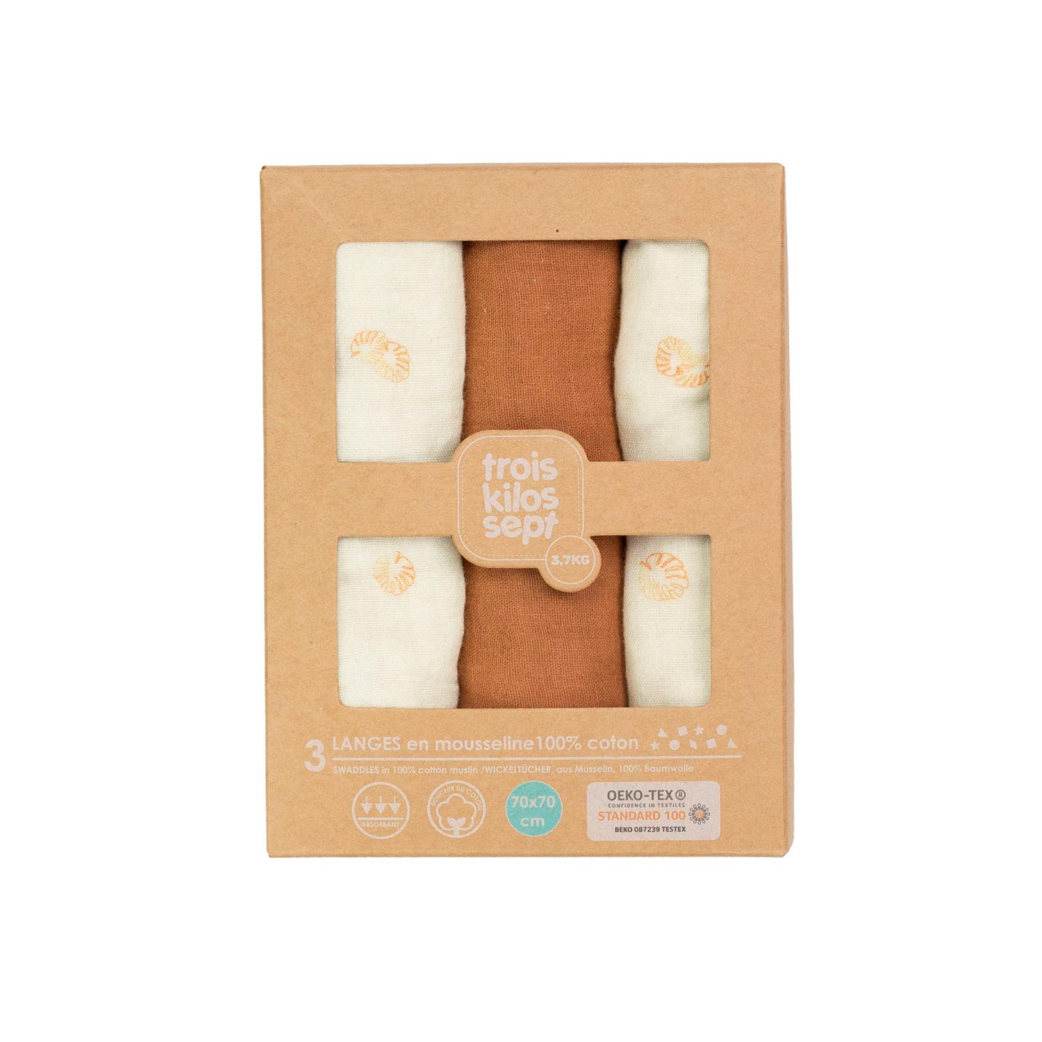 Trois Kilos Sept - Lot de 3 Langes BEIGE Trois Kilos Sept