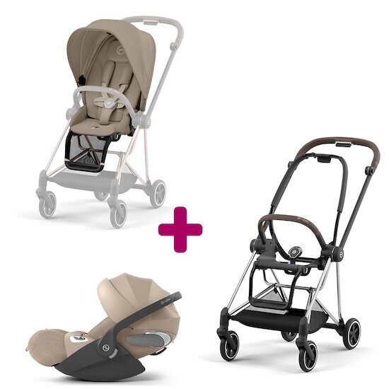 Cybex Pack Poussette Duo Châssis poussette Mios chrome brown 2022 + siège Mios Cozy Beige + coque Cloud T i-size Cozy Beige  