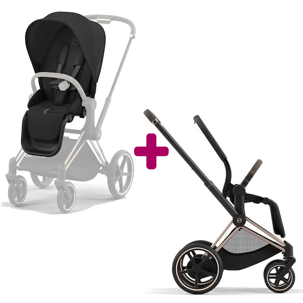 Poussette Epriam Chassis rosegold + siège Sepia Black Cybex