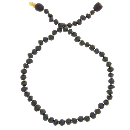 BalticWay Collier enfant en ambre de la Baltique - forme baroque Black Non Poli 33 cm