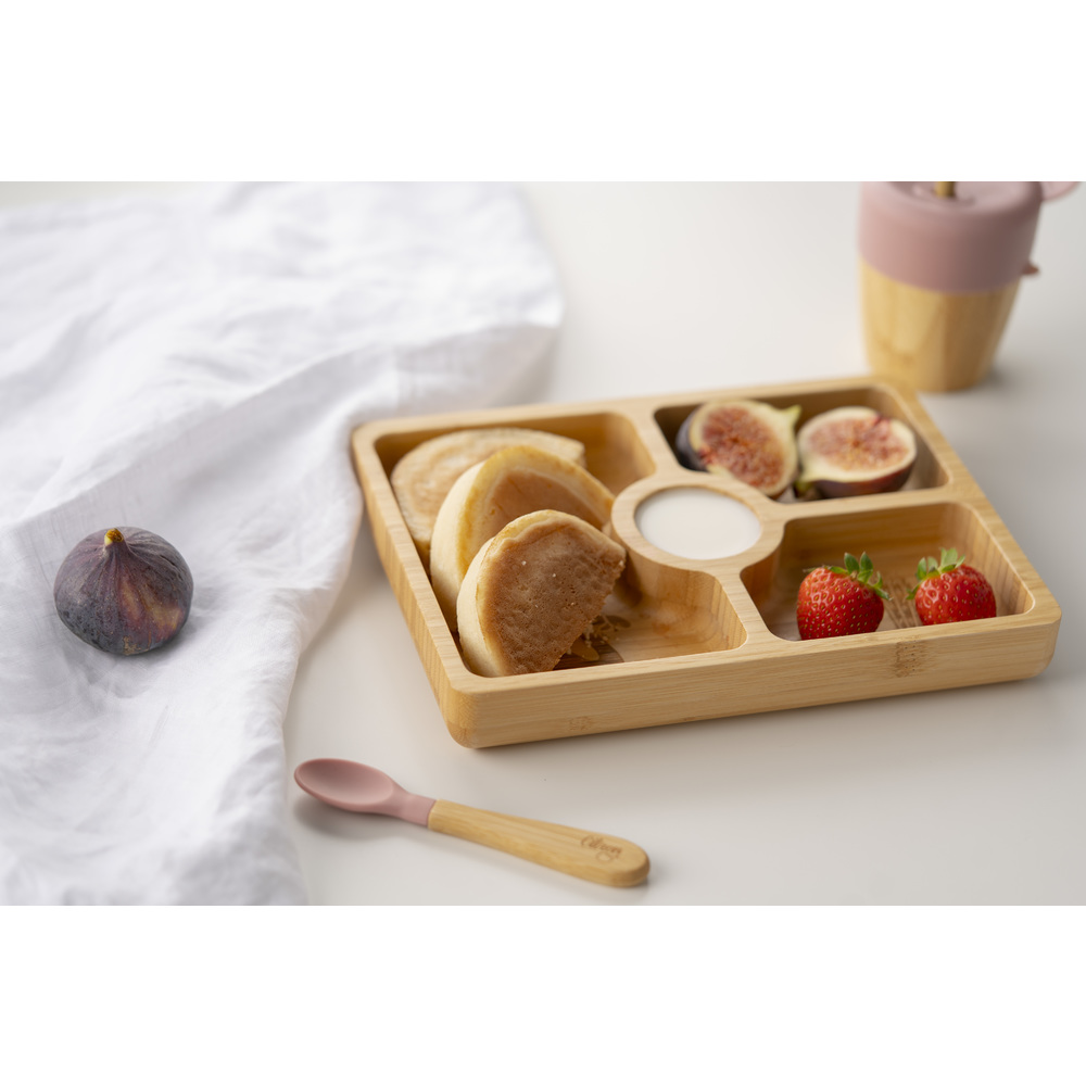 Grande assiette rectangle en bambou avec cuillère BLEU Citron