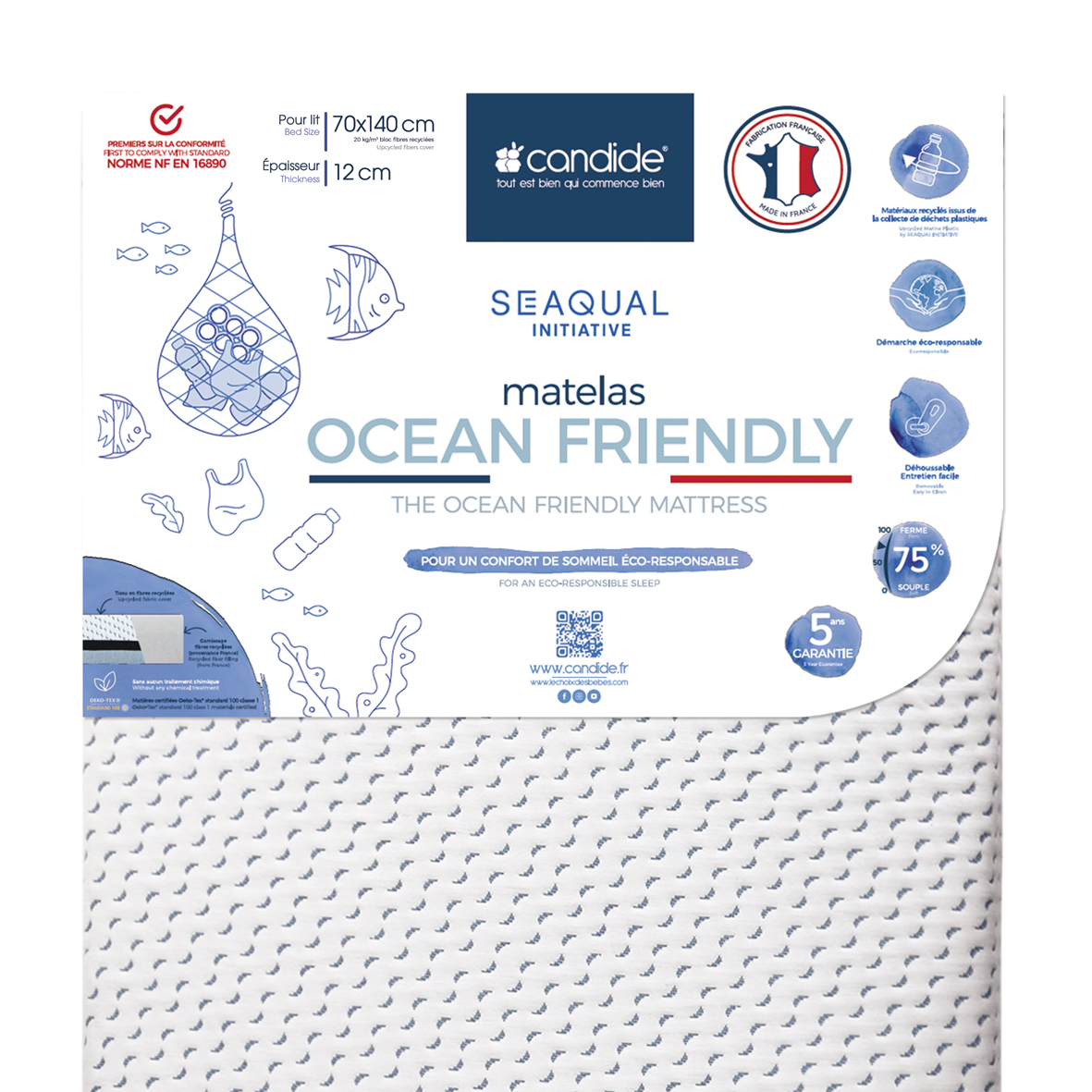 Matelas Ocean Friendly BLANC Candide