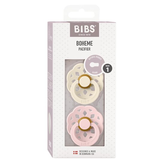 BIBS Tétines Boheme 2 Pack Caoutchouc naturel Ivory/Blossom 