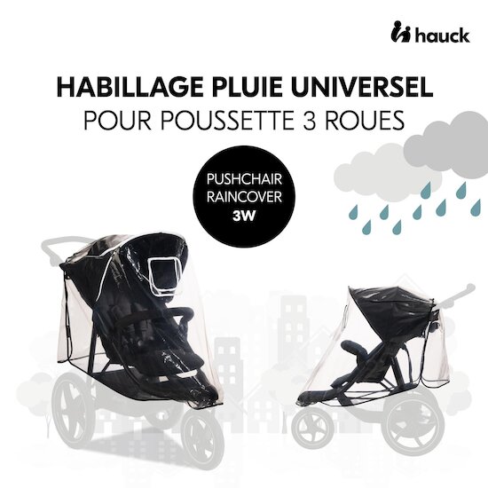 Hauck Habillage Pluie Poussette 3 Roues Pushchair 3W Transparent  Hauck Habillage Pluie Poussette 3 Roues Pushchair 3W Transparent