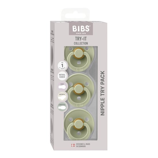 BIBS Tétines Coffret découverte 3 Pack Sage/Sage 0-6 mois