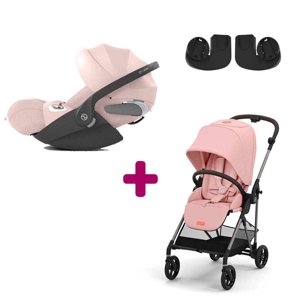 Cybex - Pack Poussette Duo Melio 4 Candy Pink + adaptateurs + Coque Auto Cloud T i-Size Tissu Plus Peach Pink  Cybex