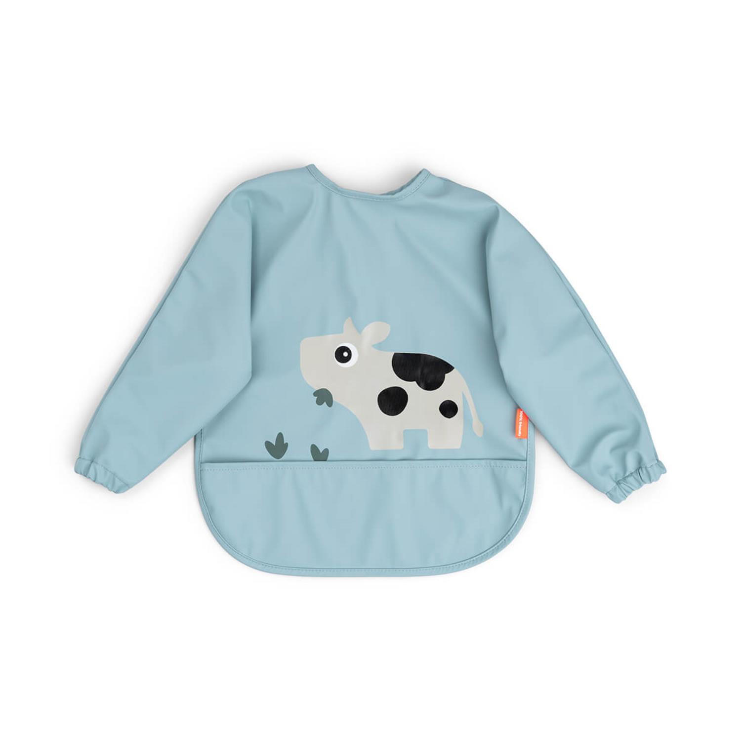 Bavoir à manches avec poche Tiny farm BLEU Done by Deer