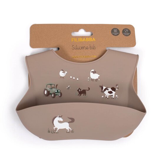 Filibabba Bavoir silicone imprimé A la ferme Multicolore  Filibabba Bavoir silicone imprimé A la ferme Multicolore