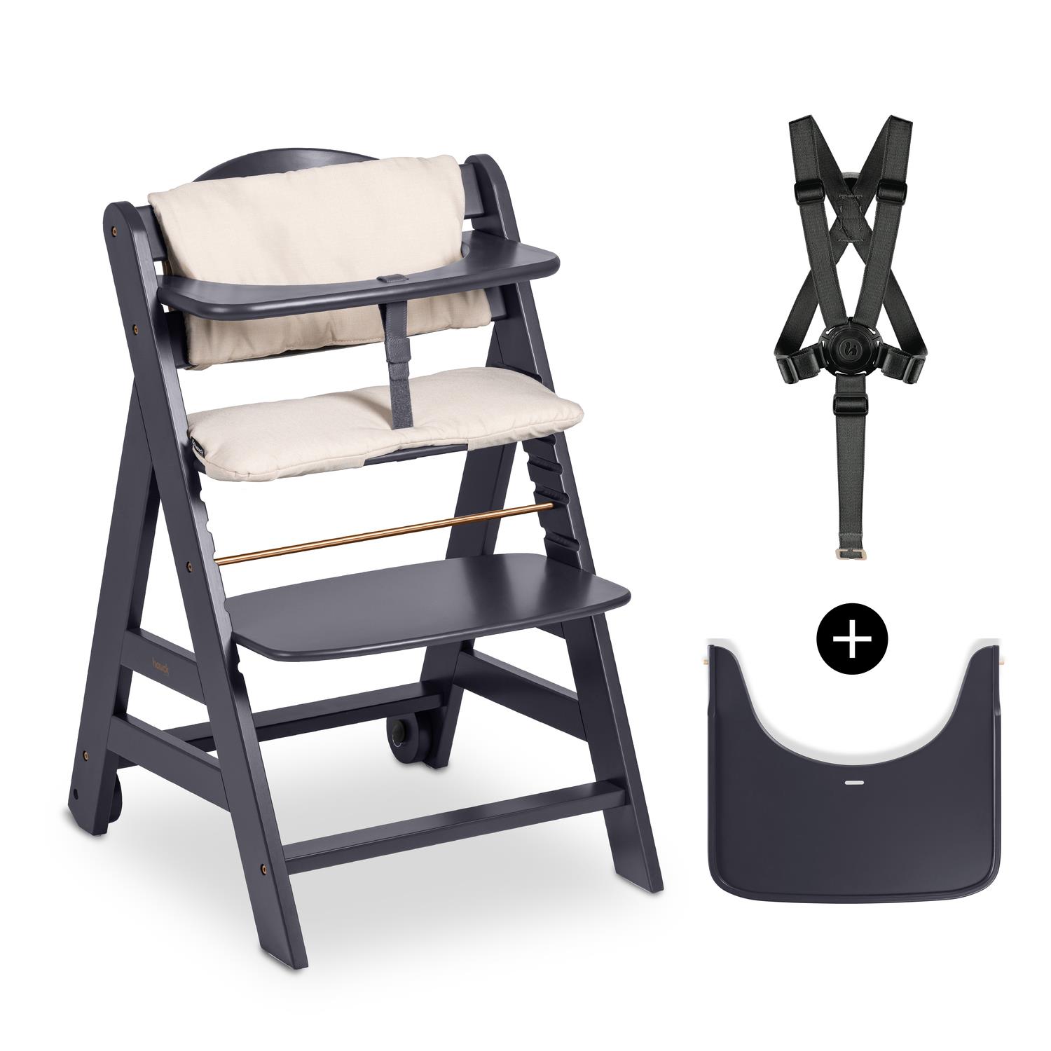 Chaise haute en bois Beta+ GRIS Hauck