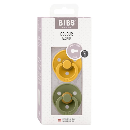 BIBS Tétines Colour 2 Pack Caoutchouc naturel Honey Bee/Olive 