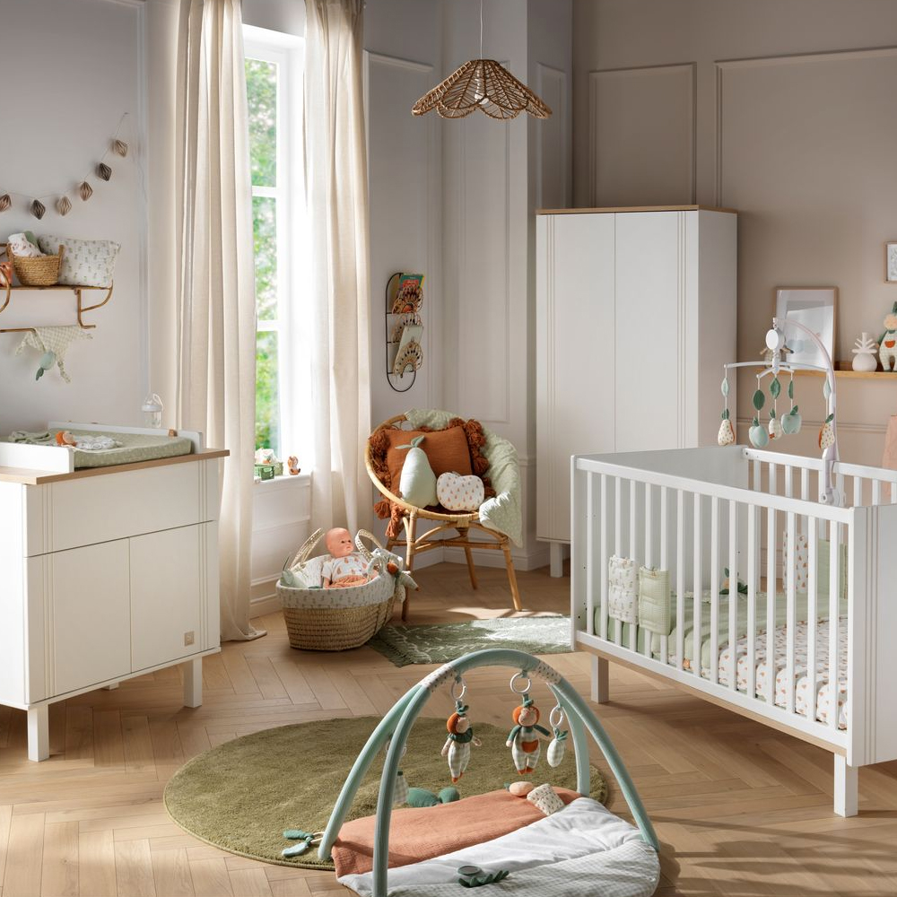 Sauthon - Chambre bébé complète Eléonore blanc : lit 70x140, commode, armoire  Sauthon