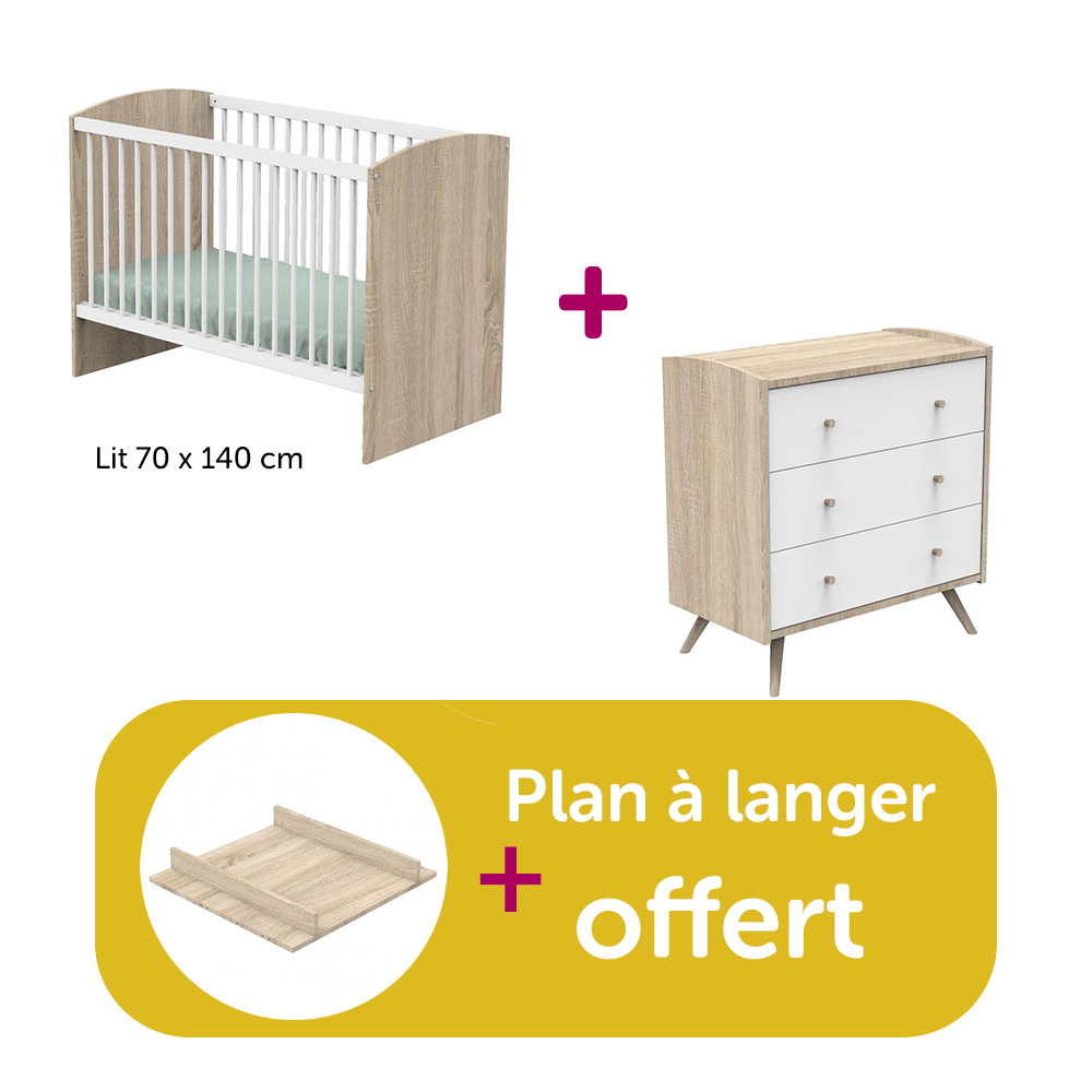 Sauthon - Chambre Duo Access blanc : lit 70x140, commode, plan à langer offert   Sauthon
