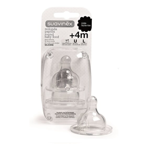 Suavinex 2 tétines bout rond silicone liquide epais +4m   Suavinex 2 tétines bout rond silicone liquide epais +4m