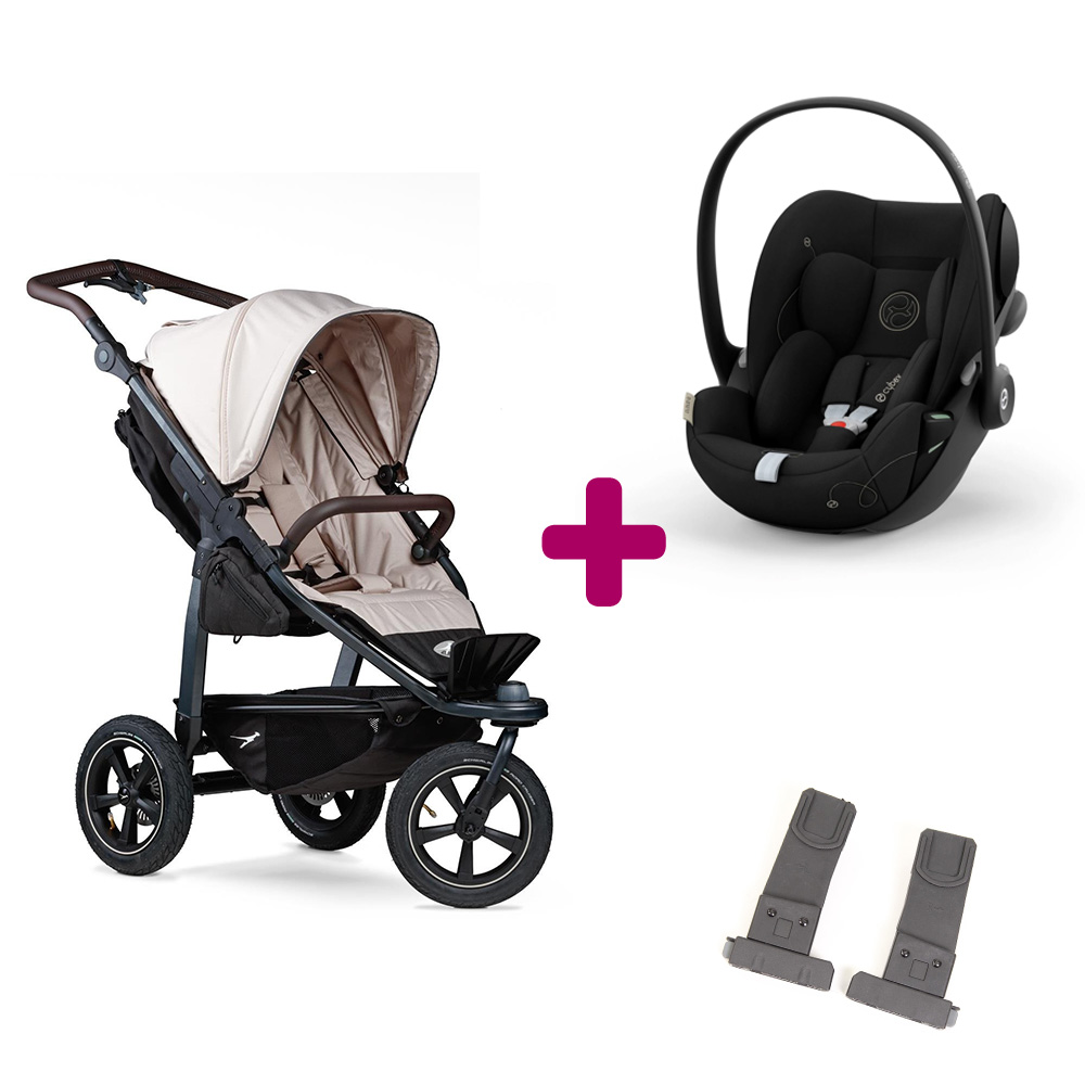 TFK - Pack Poussette Duo Mono 2 version sport Sand + adaptateurs coque + coque Cloud G i-size Moon Black  TFK