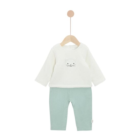 P’tit bisou Combilongue Mon Trousseau Chaton Vert Sauge Pale  P’tit bisou Combilongue Mon Trousseau Chaton Vert Sauge Pale