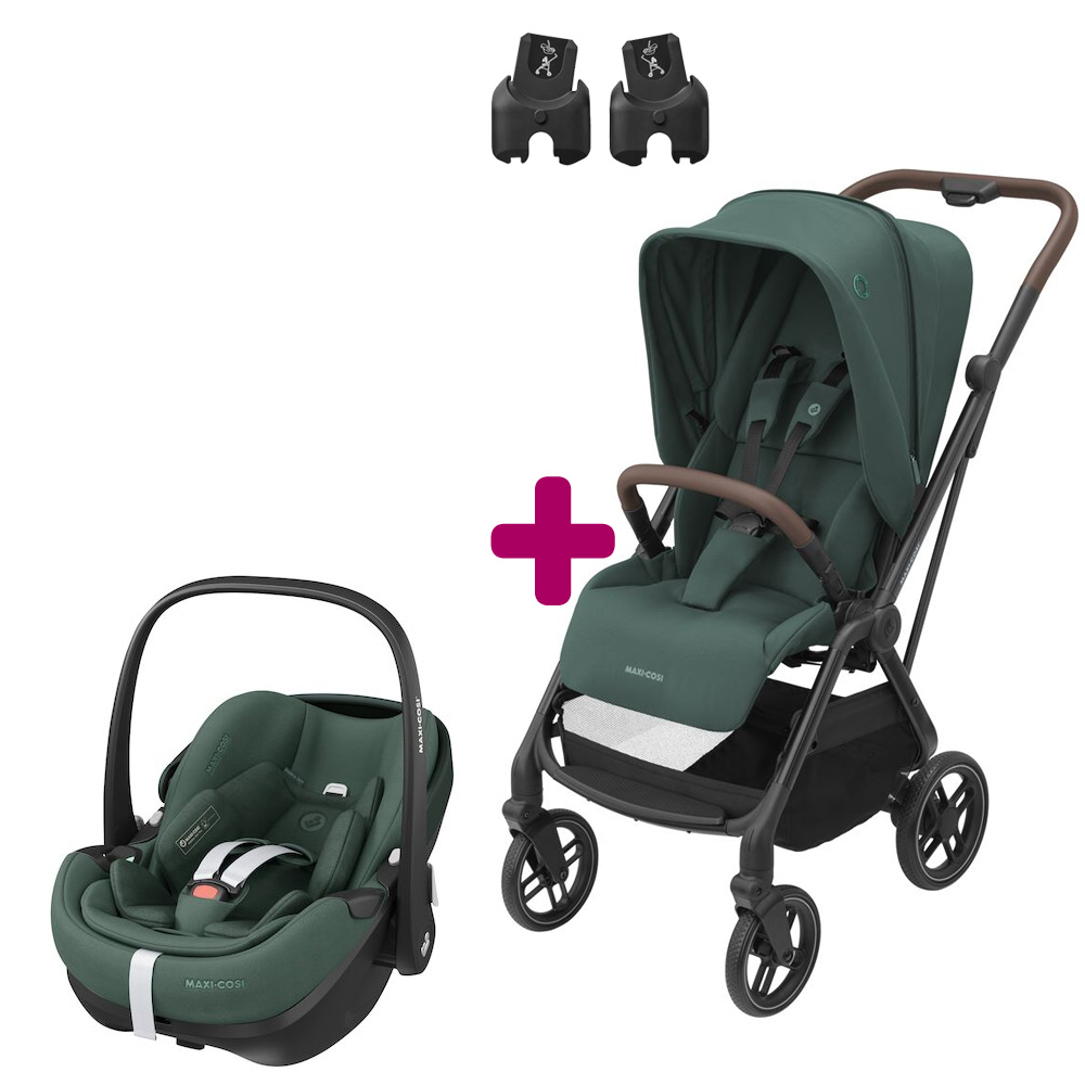 Pack poussette duo Léona 2 + pebble pro essential green Maxi Cosi