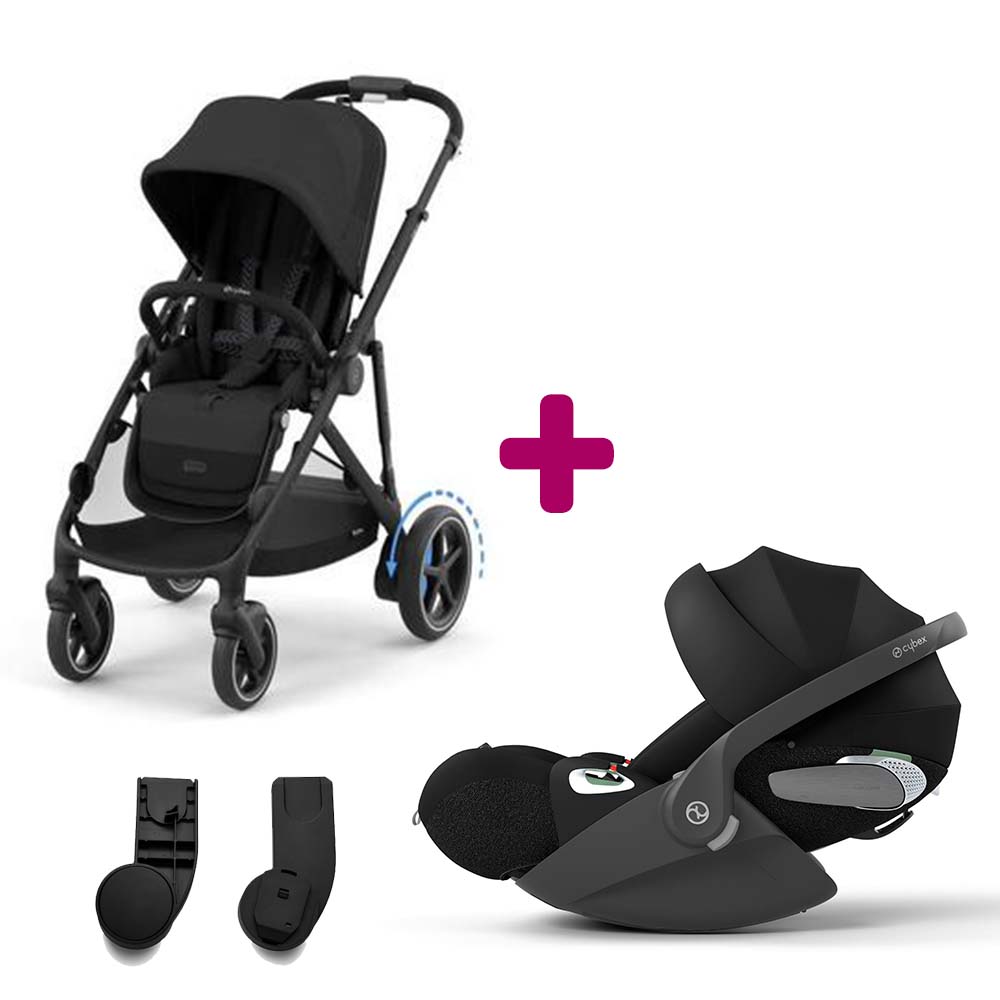Pack Poussette duo eGazelle Chassis Black / Siège Moon Black + adaptateurs coque + coque Cloud T Sepia Black  Cybex
