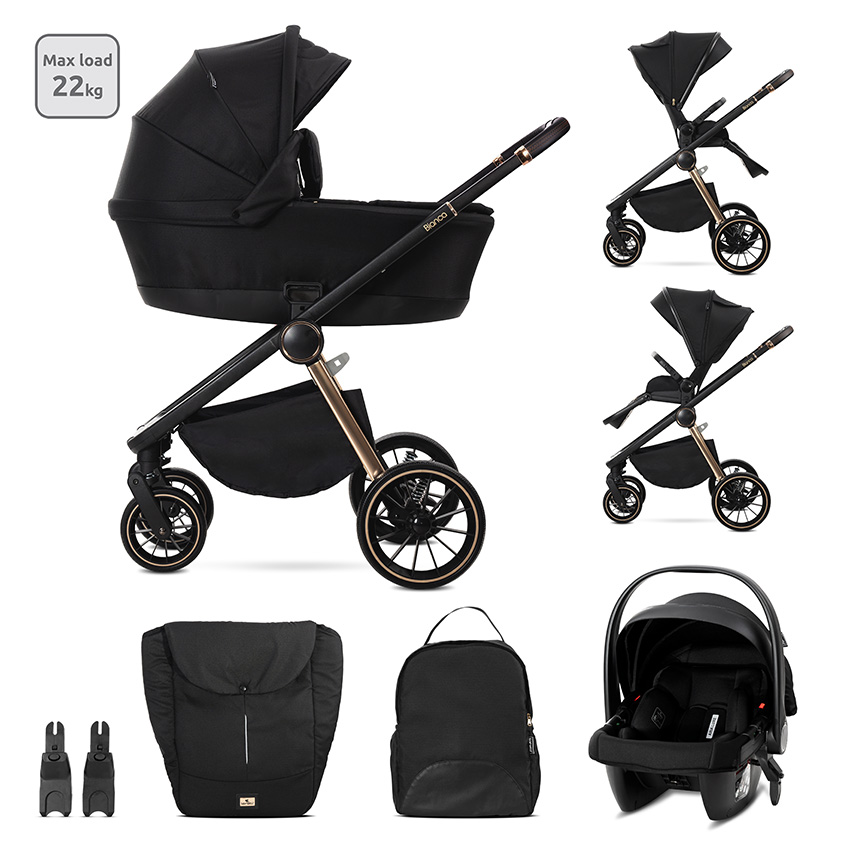 Trio Poussette Bianca Nacelle+Coque Aria Lux NOIR Lorelli