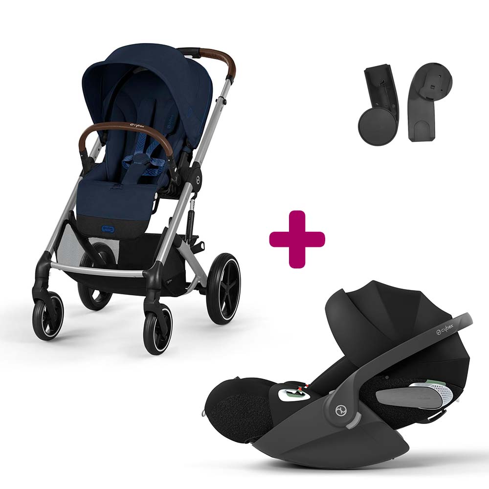 Pack Poussette Duo Balios Ocean blue + adaptateurs coque + coque Cloud T sepia black Cybex