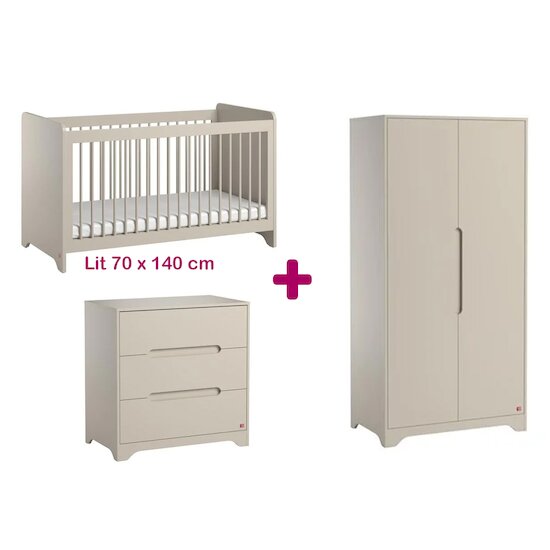 Vox Chambre bébé complète Ova beige : lit 70x140, commode, armoire  