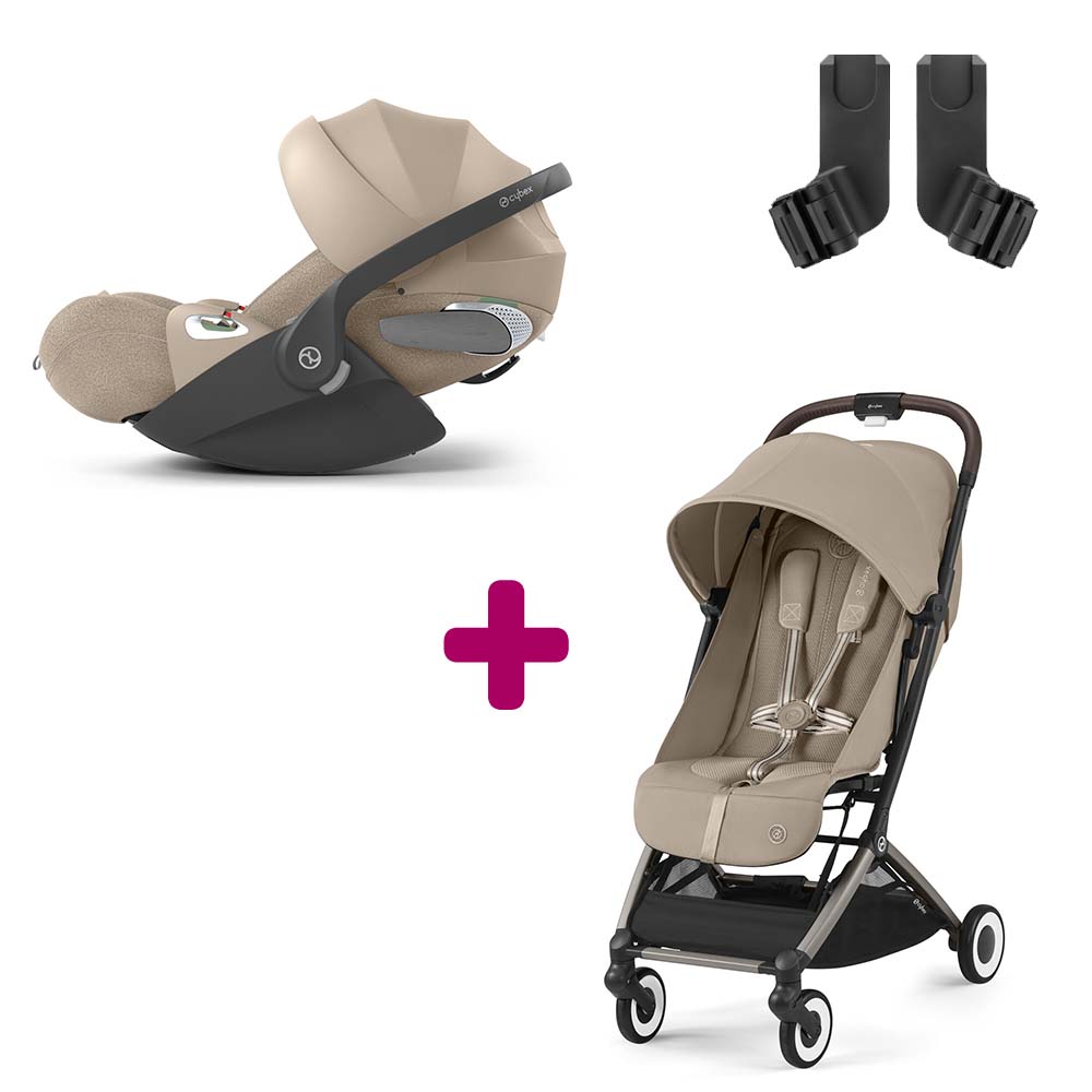 Cybex - Pack Poussette Duo Orfeo Almond Beige + adaptateurs + Coque Auto Cloud T i-Size Tissu Plus Cozy Beige  Cybex