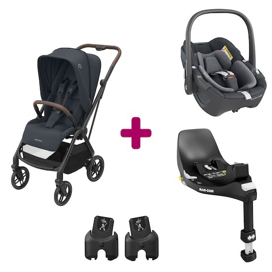 Maxi Cosi Pack poussette duo Léona 2 + pebble 360 essential graphite+ base familyfix 360  