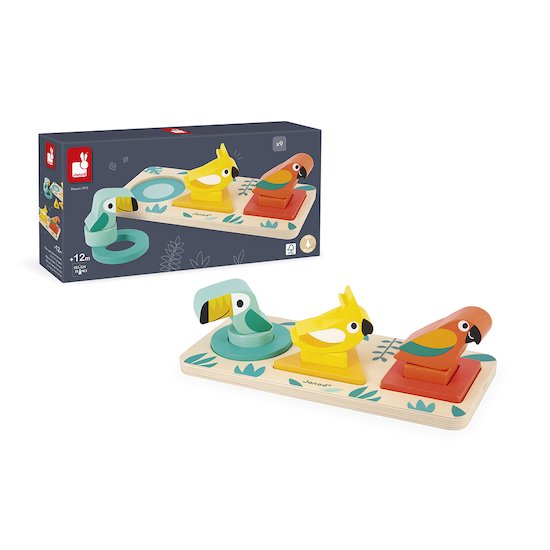Janod Jeu de formes à empiler Oiseaux tropicaux Multicolore  Janod Jeu de formes à empiler Oiseaux tropicaux Multicolore