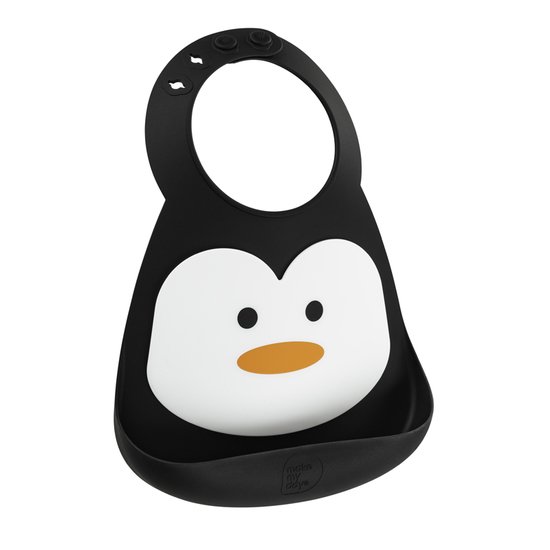 BB&Co Bavoir En Silicone Souple : Le Pingouin Noir/Blanc 