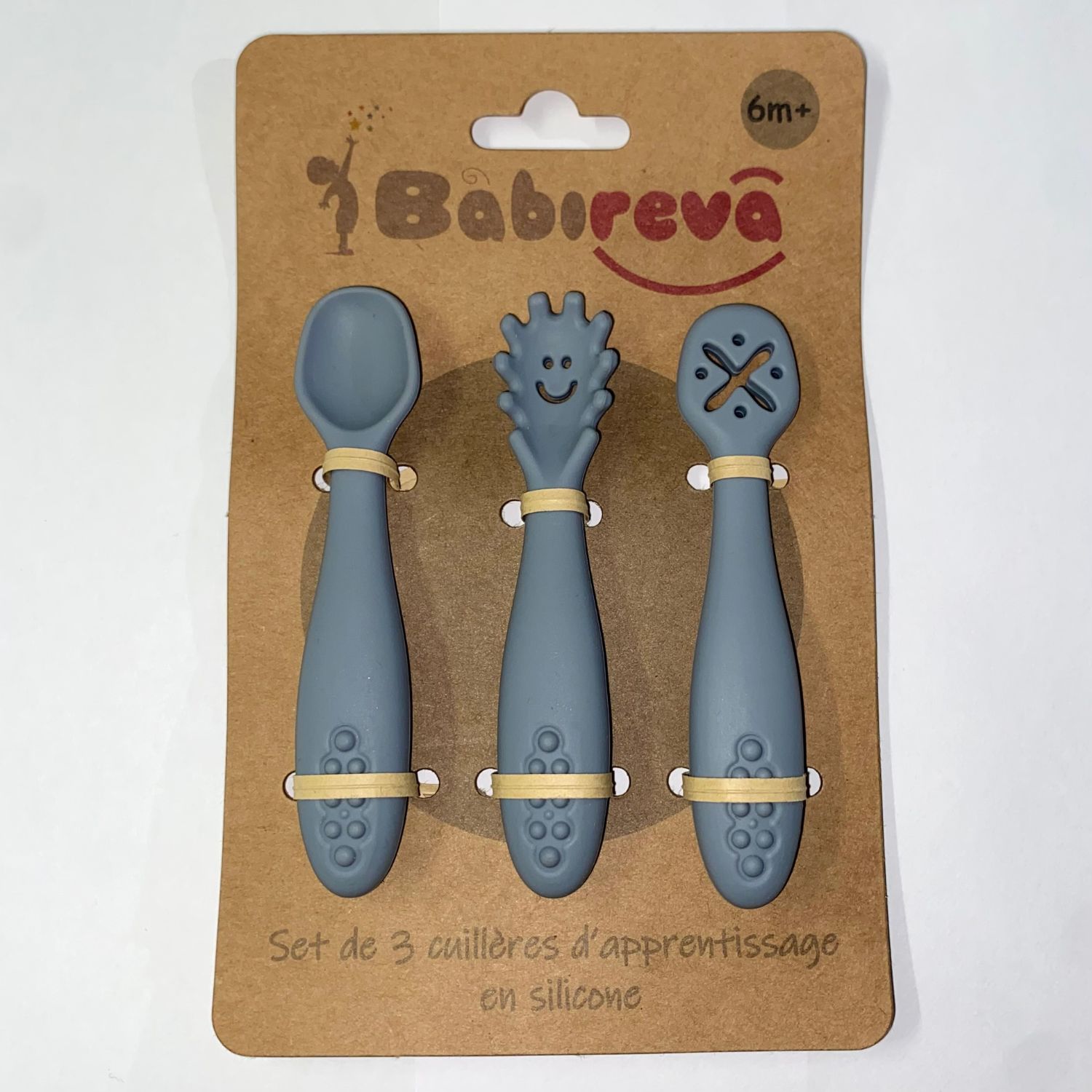 Set de 3 cuillères d'apprentissage en silicone GRIS Babireva