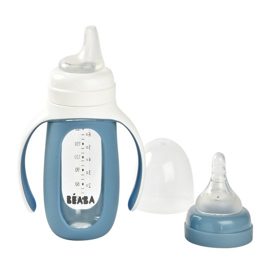 Béaba Biberon d'apprentissage 2 en 1 en verre windy blue 210 ml Béaba Biberon d'apprentissage 2 en 1 en verre windy blue 210 ml