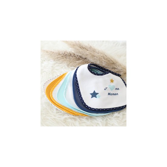 Trois Kilos Sept Lot de 7 Bavoirs Naissance Bleu 0-6 mois Trois Kilos Sept Lot de 7 Bavoirs Naissance Bleu 0-6 mois