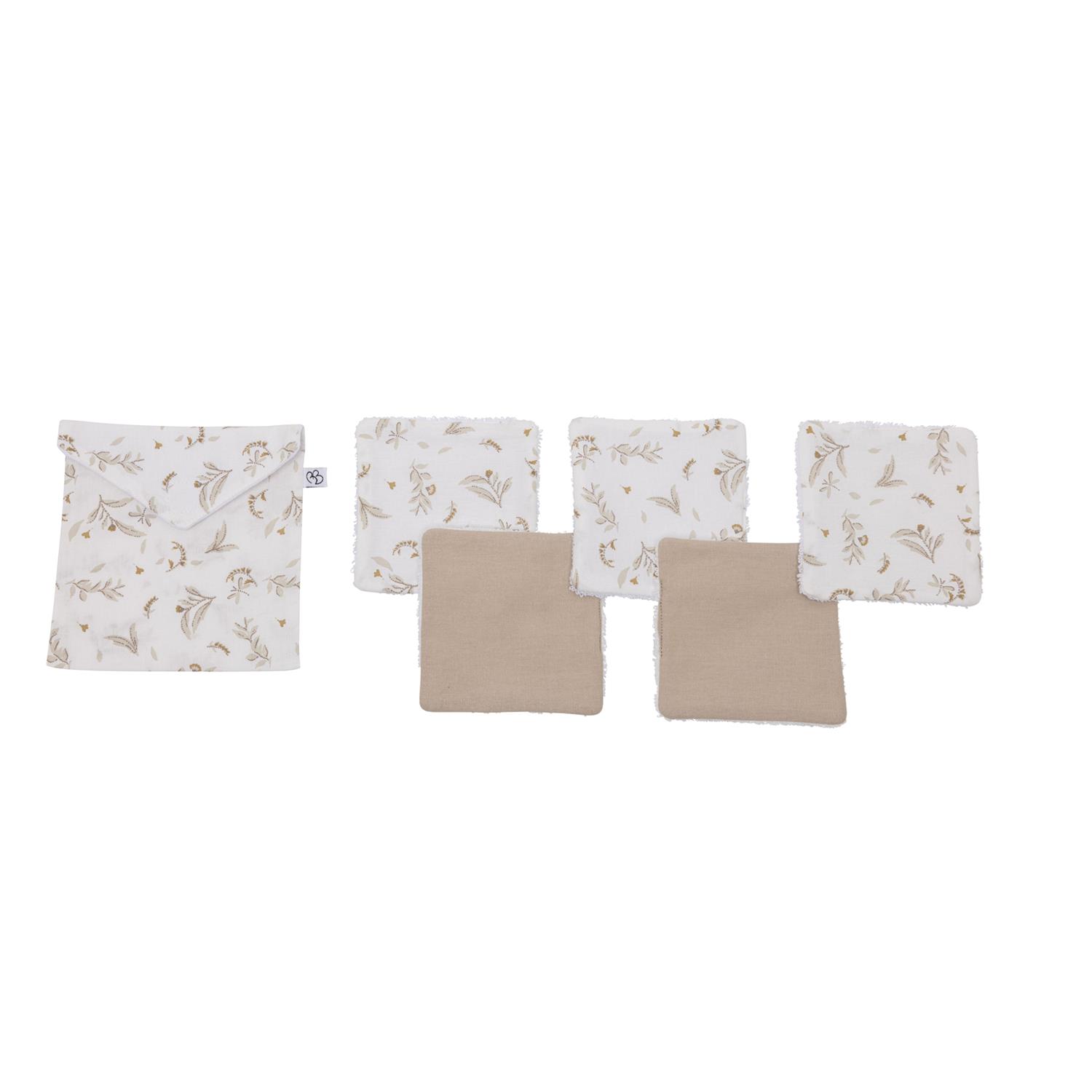 5 lingettes +pochette feuilles BEIGE BB&Co