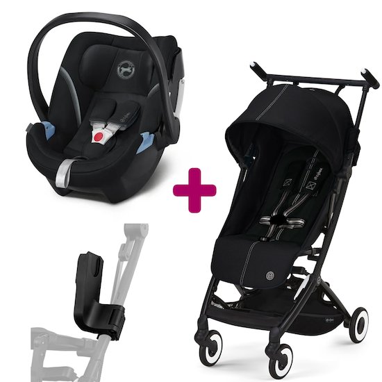 Cybex Pack poussette duo Libelle 2022 Moon Black + coque Aton 5 + adaptateurs Deep Black-Black  