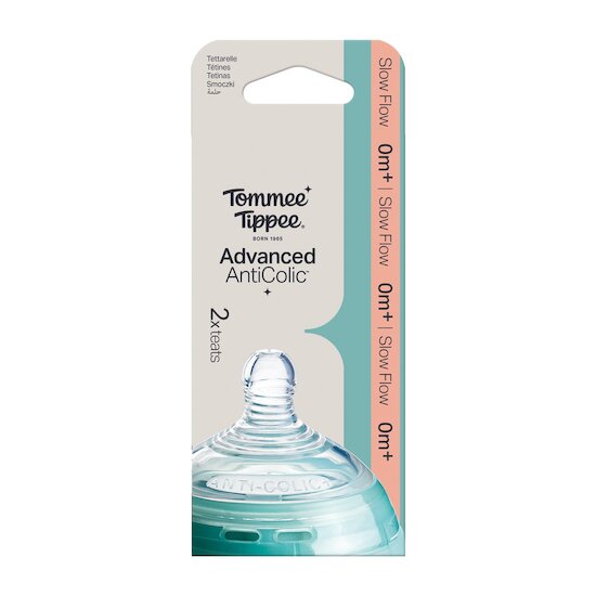 Tommee Tippee Lot de 2 Tétines pour biberon Anti-colique Avancé Clear Débit lent Tommee Tippee Lot de 2 Tétines pour biberon Anti-colique Avancé Clear Débit lent